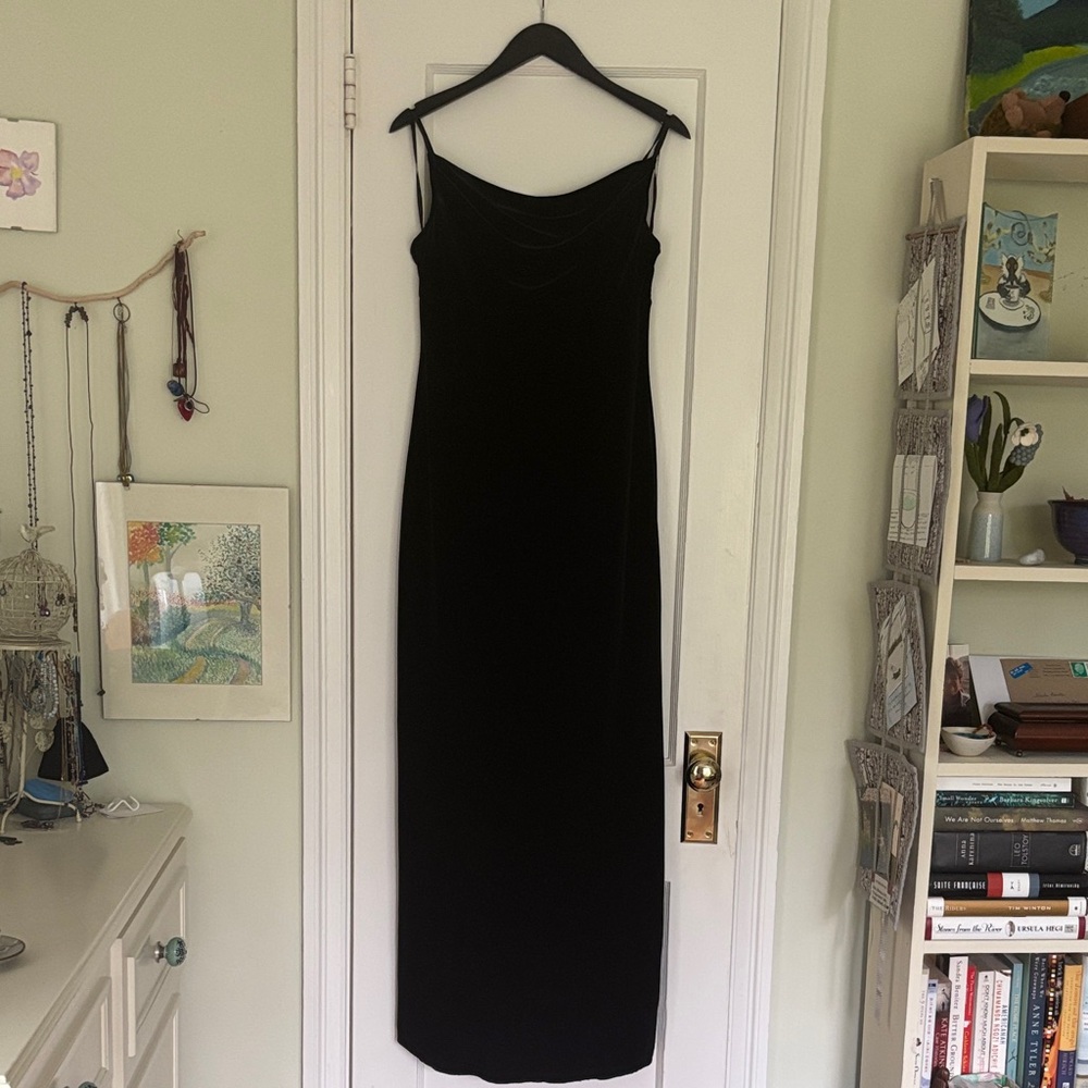 LOFT fully lined stretch velvet Black Maxi Evening Dress